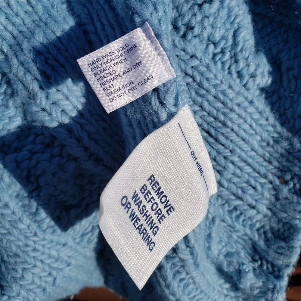 Sweater Wool Blend Celtic Cable Lt Blue GAP Sz XS - Picture 11 of 12